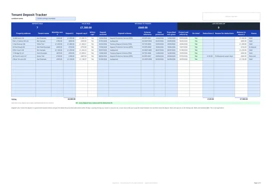 Preview of the Tenant deposit tracker for landlords in England
