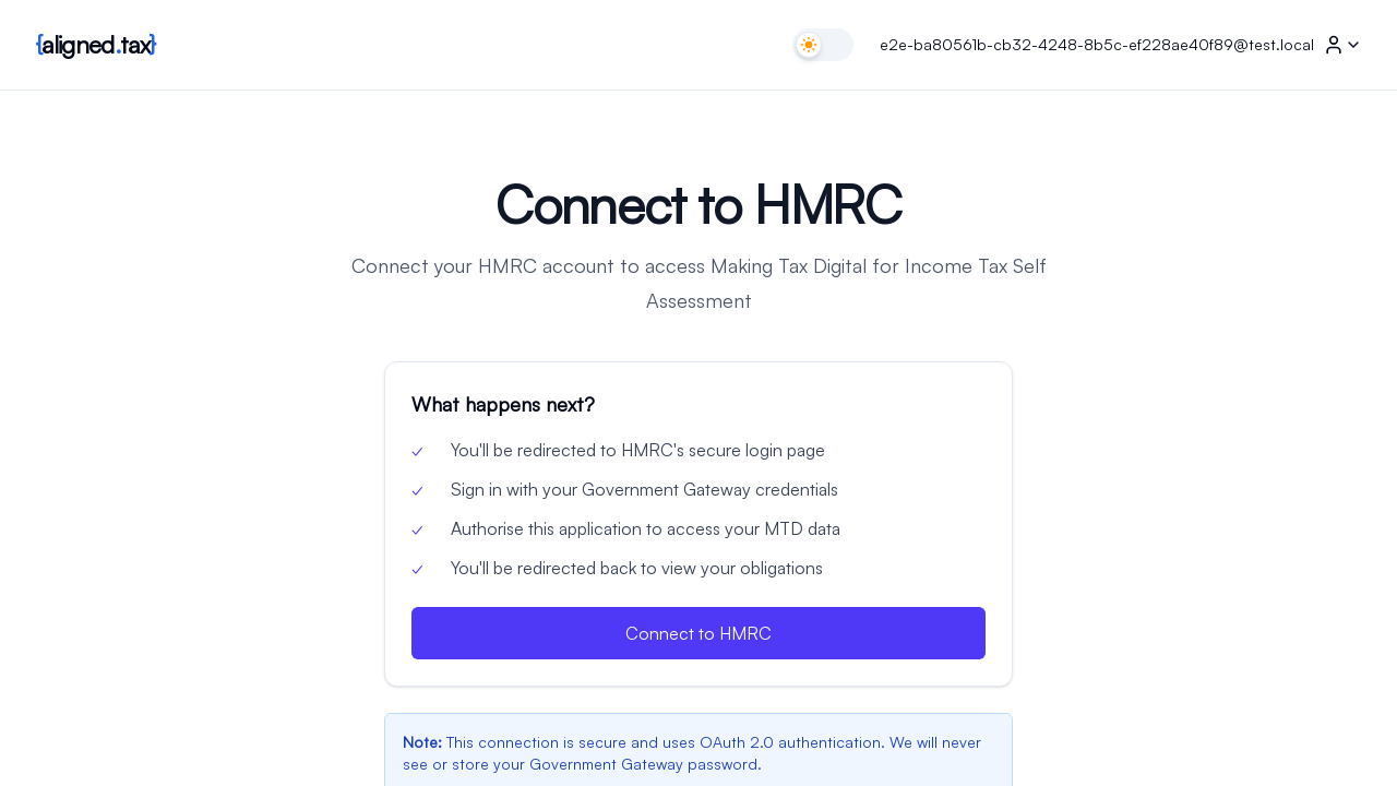 HMRC connection page