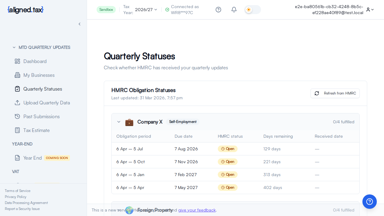 Quarterly statuses page